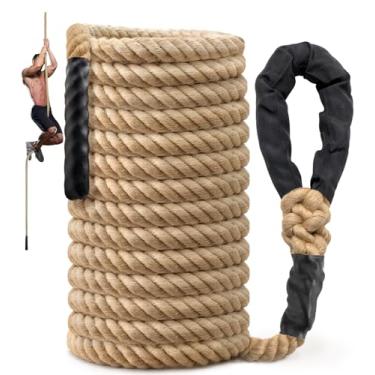 Imagem de Corda de escalada para ginástica – Cordas grossas de juta resistente de 1,5 m de 1,5 polegadas para adultos, treinamento de força, ao ar livre, árvore, balanço, atividades internas e domésticas