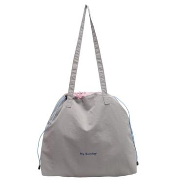 Imagem de Sacolas femininas com ajuste lateral de grande capacidade, bolsa de ombro dobrável para academia, trabalho, viagens, compras, Cinza