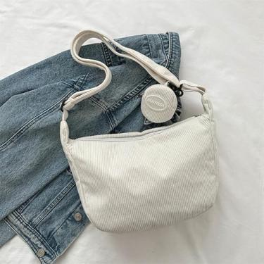 Imagem de Bolsa transversal feminina, bolsa de ombro de lona de grande capacidade com 1 bolsa pequena bolsa transversal moderna para uso diário em viagens, Branco, Casual