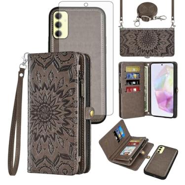 Imagem de Asuwish Capa de celular para Samsung Galaxy A35 5G carteira com zíper destacável com protetor de tela de vidro temperado alça transversal cordão mandala flor flip porta-cartão A 35 35A A355G feminino