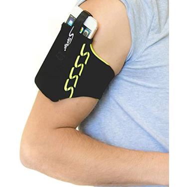 Imagem de Mangas de braço de telefone Sprigs para iPhone x/8/7/6 Plus, Galaxy S7/S6, Google Pixel XL. A braçadeira de corrida mais leve e confortável, estica para caber em todos os telefones com capa para mulheres e homens, X-Large, Black / HiViz