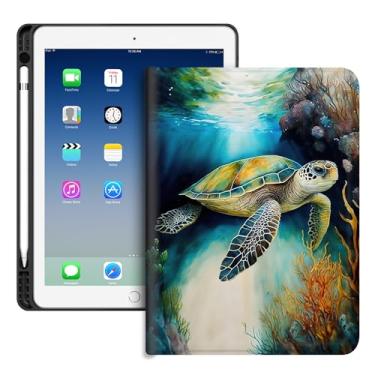 Imagem de Capa compatível com iPad Air 11 polegadas M3 M2 2025/2024 7ª/6ª geração e Air 5ª/4ª geração 10,9 polegadas 2022/2020 com suporte para lápis, capa para tablet, tartaruga marinha