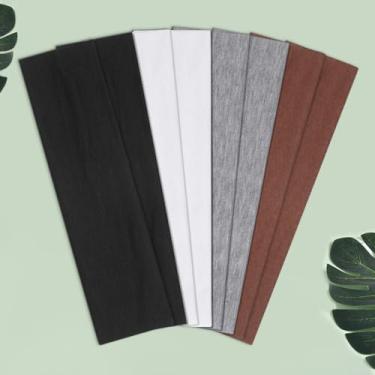 Imagem de Bandanas femininas antiderrapantes – 8 peças, faixas de cabelo de algodão macio e elástico para treino, ioga e uso diário (preto, branco, cinza, marrom)