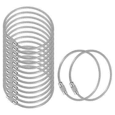 Imagem de Cabo de chaveiro de fio de 15 cm de comprimento, pacote com 15 argolas de aço inoxidável, prata, Prata, 150mm