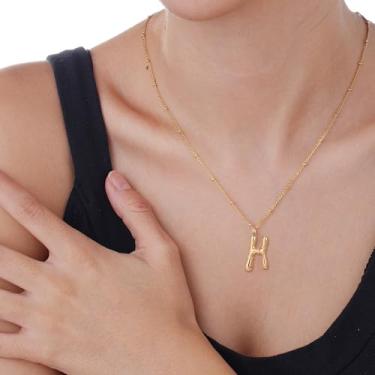 Imagem de Colar com pingente de letra inicial estilo bambu pingente de monograma personalizado em aço inoxidável para uso diário e, F, Aço inoxidável, Sem Pedra Preciosa