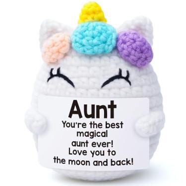 Imagem de Vivagifts Presentes de tia da sobrinha sobrinho, presente de aniversário de Natal para tia, presente de melhor tia de todos os tempos, meias de Natal de Ação de Graças, crochê, unicórnio animal, para