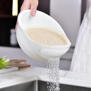 Imagem de 1 tigela de lavadora de arroz, tigela de lavagem de grau alimentício com drenagem, ótima para frutas e uso na cozinha - branca