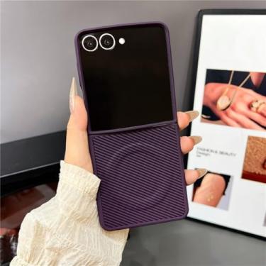 Imagem de Capa para Galaxy Z Flip5 com estampa de fibra de carbono e silicone magnético (para Galaxy Z Flip5/roxo)