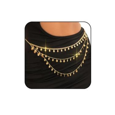 Imagem de Bounzhi Corrente de barriga dourada com strass, corrente de cintura banhada, corrente de cintura em camadas, cintura corporal, verão, praia, biquíni, joia para mulheres, Free Size, Liga metálica, Sem