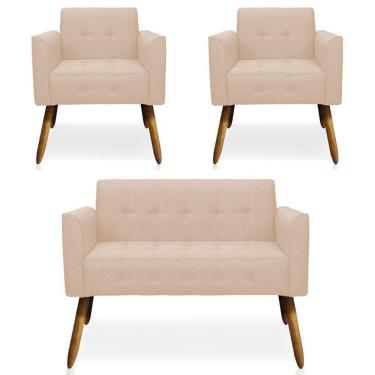 Imagem de Conjunto 2 Poltronas E 1 Namoradeira Pés Palito Linho Bege