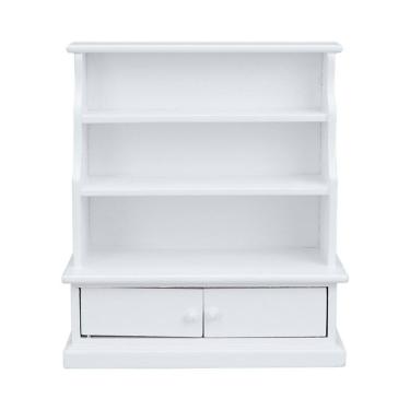 Imagem de Estante de livros em miniatura de madeira branca com gavetas em escala 1:12 Dollhouse