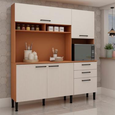 Imagem de Cozinha Compacta Fiore 100% MDF 5 Portas 2 Gavetas Freijó e Off White