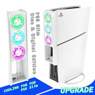 Imagem de lomosell Ventilador De Resfriamento Super Forçado Para Ps5 Com 7 Luzes Led Que Mudam Cor, Silencioso E Eficiente, 9 Lâminas Velocidade Automática Porta Usb 3.0. Acessórios Compatíveis Playstation 5