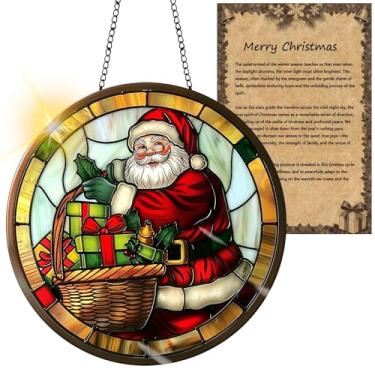 Imagem de Protetor solar de acrílico colorido, decoração de janela suspensa de Natal com design de vitral impresso, apanhador de sol, arte de parede de arco-íris, ornamentos de Natal para uso interno e externo