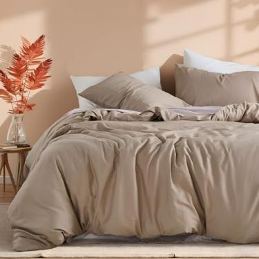 Imagem de Cozaline Conjunto de edredom king 100% algodão – cinza-acinzentado, textura semelhante a linho, super macio e respirável, leve, 3 peças, edredom de percal durável para todas as estações