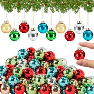 Imagem de Detene 60 peças de enfeites de bolas de vidro de Natal, mini enfeites de vidro com glitter, decoração de bola pequena brilhante para pendurar na árvore para festa de guirlanda de Natal, suprimentos de