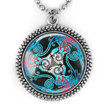 Imagem de Colar mandala corvo celta - corvo irlandês, padrão tribal, joia de vidro feita à mão, prata ou preto - 324-RN, grande, metal, sem pedra preciosa