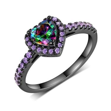 Imagem de Luxuoso anel de noivado de topázio místico banhado a ouro preto 18 quilates Halo Promise Eternity, Latão, Zircônia cúbica