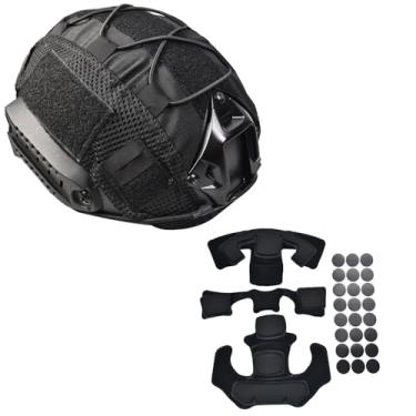 Imagem de Capa de capacete tático, conjunto de almofadas de espuma de memória interna e pano tático de capacete de airsoft rápido para capacete Ops-Core Fast PJ MH em tamanho M/G (preto)