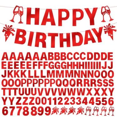 Imagem de 129 peças kit de banner personalizável com glitter DIY cartazes de feliz aniversário letras 0-9 números aniversário dia dos namorados banner personalizado casamento aniversário festa decoração