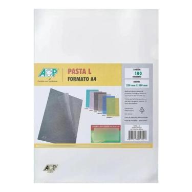 Imagem de Kit 100 Pastas Em L A4 Acp Protetor Documentos Transparente