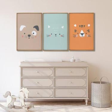 Imagem de Quadro Decorativo Infantil Mundo Animal Cachorro e Felinos 3 Telas 60x