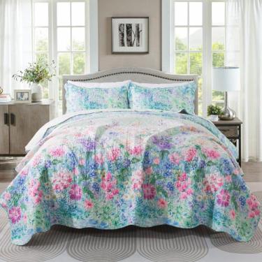 Imagem de Conjunto de edredões King HoneiLife Floral Microfiber 244x269cm roxo