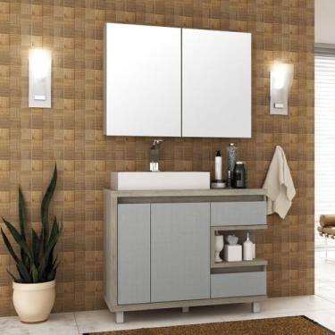 Imagem de Gabinete para banheiro com cuba 01 porta 03 gavetas e armário Malbec 1