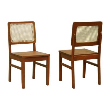 Imagem de Kit 2 Cadeiras Madeira Maciça Lyon Encosto Telinha Natural - Amêndoa Assento Ripado Amêndoa