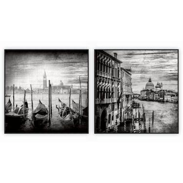 Imagem de Kit Com 2 Quadros Decorativos Cidades Com Moldura Para Sala Quarto Escritório 72x72 Cidades 001