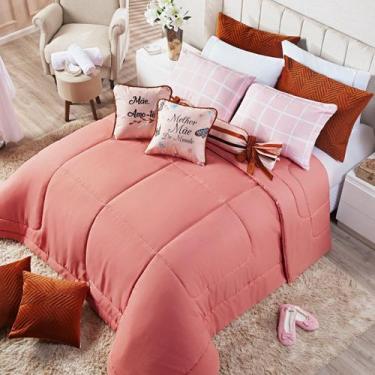 Imagem de Kit Edredom Mamma Amore Rosê King 06 Peças - Dupla Face Percal 200 Fio