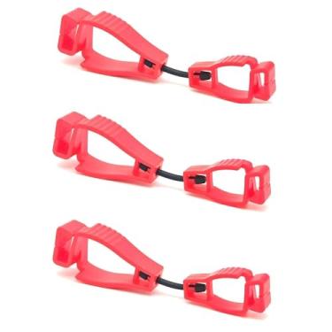 Imagem de Alamic Pacote com 3 prendedores de luvas, suporte para luvas de segurança no trabalho, capacetes, gancho, prendedor de cinto (vermelho)