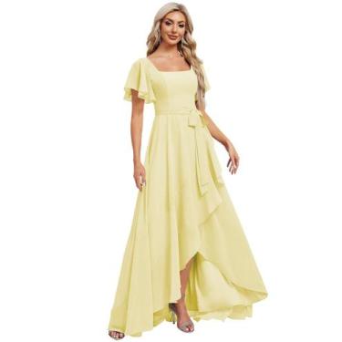 Imagem de Vestido de dama de honra Monvelli Canary Chiffon assimétrico longo