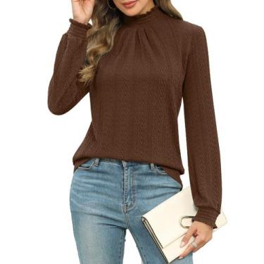 Imagem de Blusa Micoson feminina com gola simulada, túnica, marrom, tamanho L