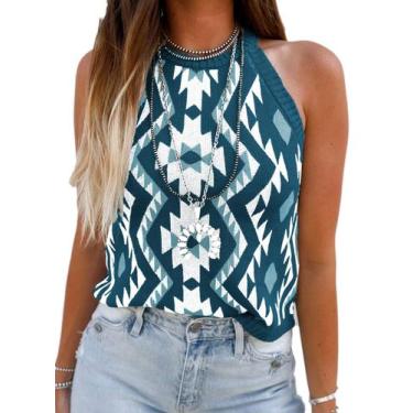 Imagem de Camisola regata feminina MARZXIN, casual, gola redonda, azul louro