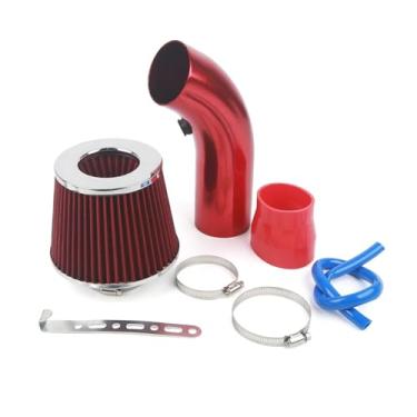 Imagem de Kit de tubo de admissão de ar frio universal para corrida de carro de 76 mm com filtro de ar cônico de alumínio(Red)