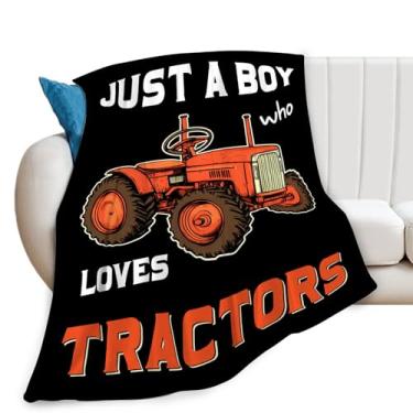Imagem de Cobertor de trator Just a Boy Who Loves Tractores, presentes para meninas, meninos, crianças, amantes, felpudo, macio e aconchegante, para sofá, cama, 127 x 101 cm