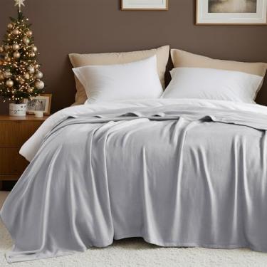 Imagem de Cobertor tamanho solteiro, 70% raiom (derivado de bambu) e 30% algodão, tecido jacquard leve, cobertor de verão respirável e macio para cama ou sofá, 167,6 cm x 228,6 cm, cinza