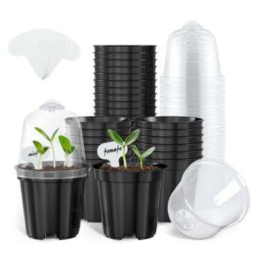 Imagem de homenote Vasos de viveiro para plantas com cúpulas de umidade, vaso de plantas de 8 cm para plantar vasos de mudas de plástico com orifícios de drenagem, vasos de iniciante de sementes internos com 10