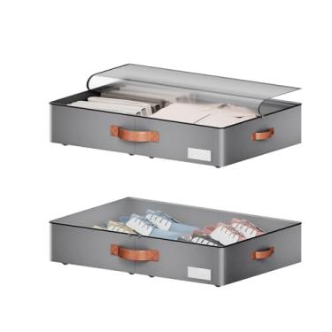 Imagem de Leatherspaces Armazenamento sob a cama com rodas, caixas de armazenamento de perfil baixo de 14 cm de altura, recipientes de armazenamento de sapatos para enrolar sob a cama, gavetas de armazenamento