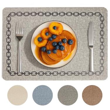 Imagem de OasisLiteZen Jogo americano de couro, conjunto de 6, tapetes de mesa resistentes ao calor e à prova d'água para jantar, tapetes antiderrapantes à prova de arranhões para cozinha, fácil de limpar - uso