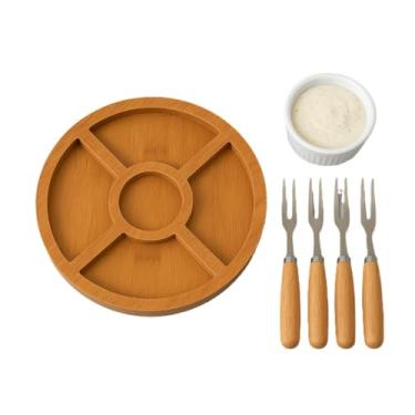 Imagem de Petisqueira Redonda Para Frios Queijo Com Molheira Ramekin e Garfinho Inox Cabo Madeira para Petisco(Kit Completo 29x1,3cm)