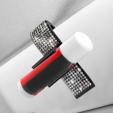 Imagem de I3DIDEA Elegante suporte de batom de strass para carro, 1 pacote com acessórios de carro brilhantes para mulheres, protetor labial com viseira de sol, organizador com cristais multicoloridos (leopardo