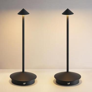 Imagem de EJQ Pacote com 2 lâmpadas de mesa LED sem fio, portátil 6000 mAh recarregável, luminária de mesa externa com controle de toque