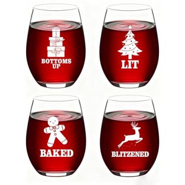 Imagem de Slugeren Conjunto de 4 taças de vinho sem haste de Natal 500 ml, taça de vinho para decoração de Natal para festa de Natal, presente para homens, mulheres, amigos, família
