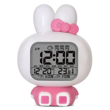 Imagem de Despertador fofo em forma de coelho com luz noturna recarregável