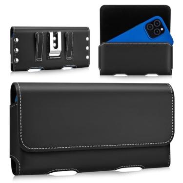 Imagem de Gcepls Coldre universal de couro de vaca com clipe de cinto compatível com iPhone 17 Pro Max, 16 Pro Max, 15 14 13 Pro Max, Samsung Galaxy S25 Plus, S24 Plus, S23 S22 S21 S20 Plus (preto, grande)