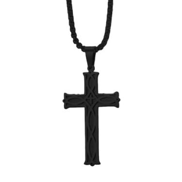Imagem de REchoLI Colar de cruz para homens, aço inoxidável, nó irlandês, prata/preto, colar com pingente de cruz elegante, joia religiosa, joia cristã, 60 cm/23,6 polegadas, 23.6 Inches, Aço inoxidável, Sem
