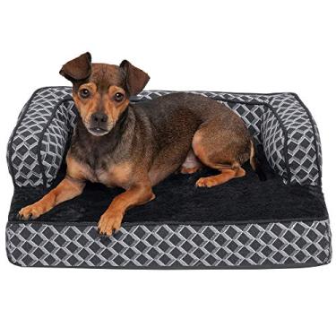 Imagem de Furhaven Sofá confortável de pelúcia e decoração sofá estilo caixa de ovo ortopédica cama para cachorro - cinza diamante, pequena