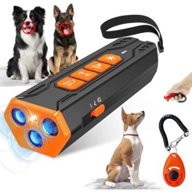Imagem de Dispositivo de dissuasão de latidos de cães com clique de treinamento, 3 dispositivos ultrassônicos antilatidos para cães, 6 modos ajustáveis, dispositivos recarregáveis para cães pequenos, médios e